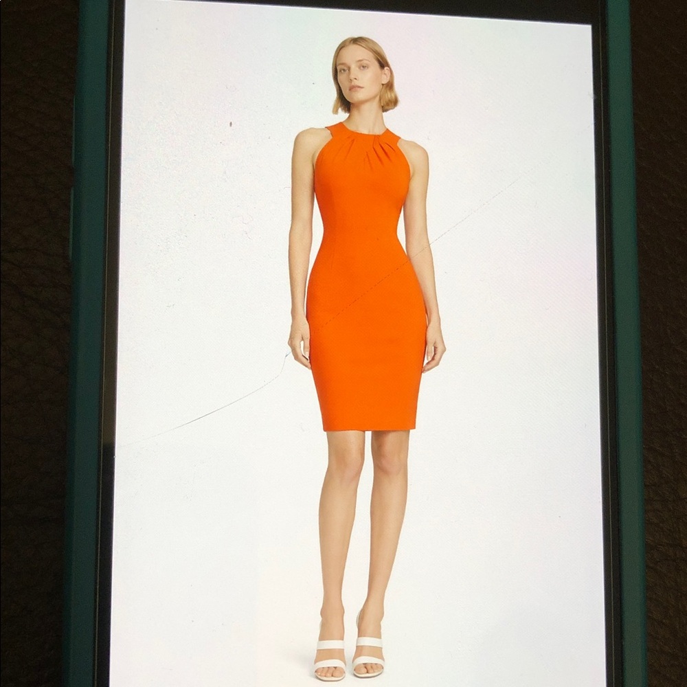 NEW Calvin Klein Elegant FLAME Red Sleeveless Midi Sheath Dress